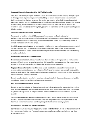 Advanced Biometrics Revolutionizing UAE Facility Security