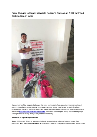 From Hunger to Hope Niswarth Kadam’s Role as an NGO for Food Distribution in India
