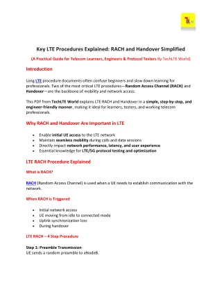 Key LTE Procedures Explained: RACH and Handover Simplified | TechLTE World