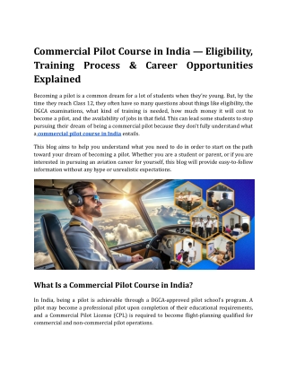 Commercial Pilot Course in India — Eligibility, Training Process & Career Opportunities Explained