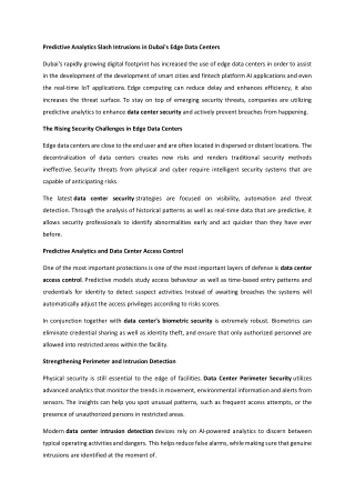 Predictive Analytics Slash Intrusions in Dubai's Edge Data Centers