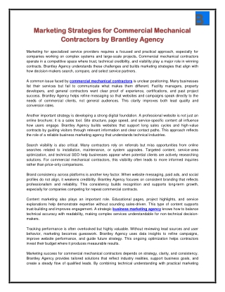 Marketing Strategies for Commercial Mechanical Contractors by Brantley Agency