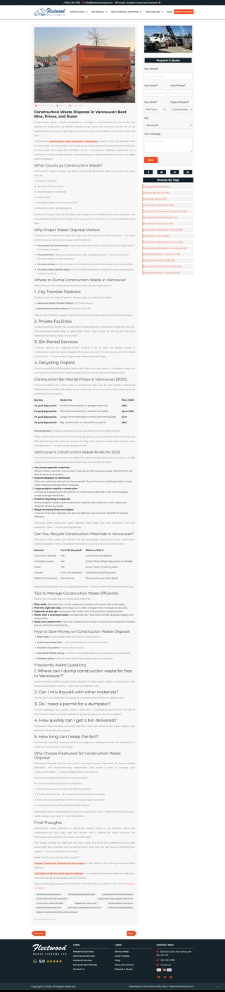 Construction Waste Disposal in Vancouver Best Bins, Prices, and Rules