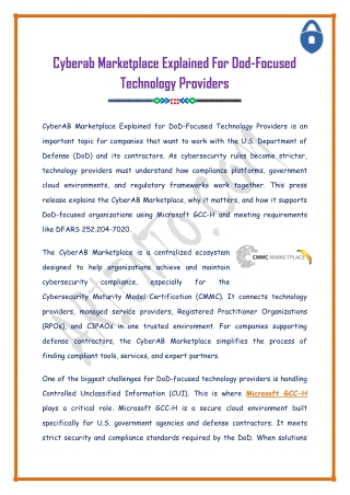Cyberab Marketplace Explained For Dod-Focused Technology Providers