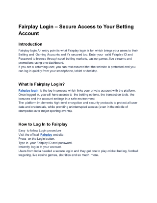 Fairplay Login – Secure Access to Your Betting Account