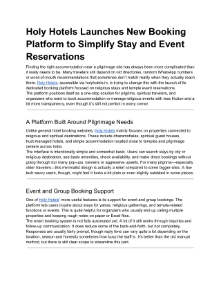 Holy Hotels Simplifies Pilgrimage Stay and Temple Event Bookings with New Platfo