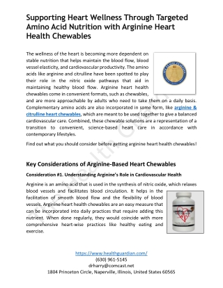 Supporting Heart Wellness Through Targeted Amino Acid Nutrition with Arginine Heart Health Chewables