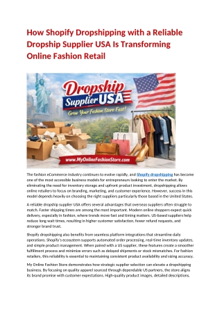 How Shopify Dropshipping With a Reliable Dropship Supplier USA Is Transforming Online Fashion Retail