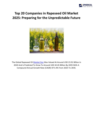Top 20 Companies Rapeseed Oil Market