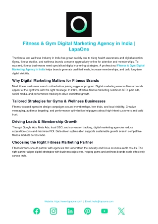 Fitness & Gym Digital Marketing Agency in India | LapaOne