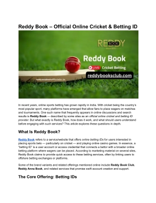 Reddy Book – Official Online Cricket & Betting ID