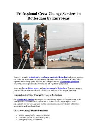 Professional Crew Change Services in Rotterdam by Eurroseas