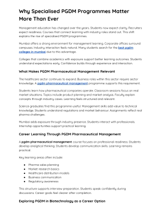 Why Specialised PGDM Programmes Matter More Than Ever