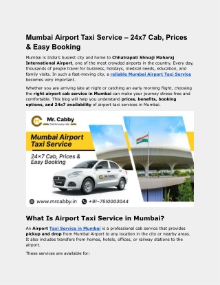 Airport Taxi Service in Mumbai_ Prices, Benefits & 24x7 Availability