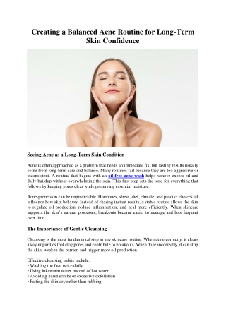 Creating a Balanced Acne Routine for Long-Term Skin Confidence