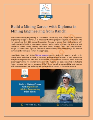 Build a Mining Career with Diploma in Mining Engineering from Ranchi