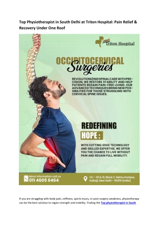 Top Physiotherapist in South Delhi at Triton Hospital Pain Relief & Recovery Under One Roof