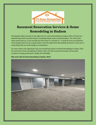 Basement Renovation Services & Home Remodeling in Hudson