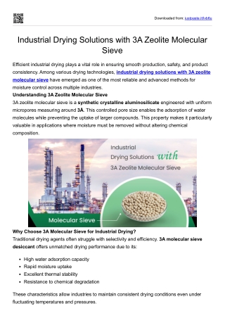 Industrial Drying Solutions with 3A Zeolite Molecular