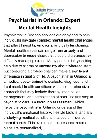 Psychiatrist in Orlando: Personalized Support for Mental Wellness
