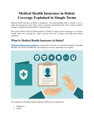 Medical Health Insurance in Dubai Coverage Explained in Simple Terms