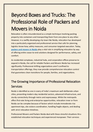 Beyond Boxes and Trucks: The Professional Role of Packers and Movers in Noida