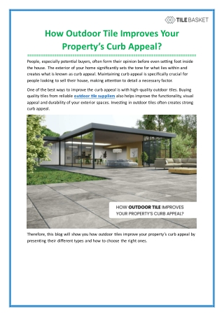 How Outdoor Tile Improves Your Property’s Curb Appeal?