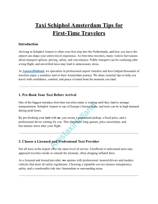 Taxi Schiphol Amsterdam Tips for First-Time Travelers