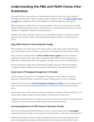 Understanding the MBA and PGDM Choice After Graduation