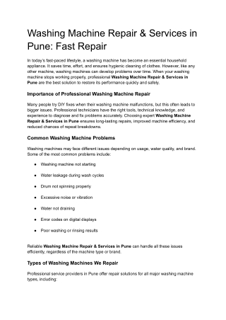 Washing Machine Repair & Services in Pune_ Fast Repair