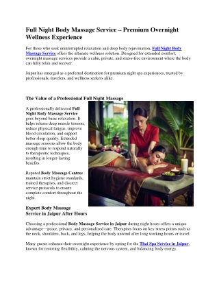 Full Night Body Massage Service – Premium Overnight Wellness Experience