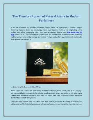 The Timeless Appeal of Natural Attars in Modern Perfumery