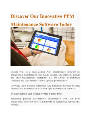 Discover Our Innovative PPM Maintenance Software Today
