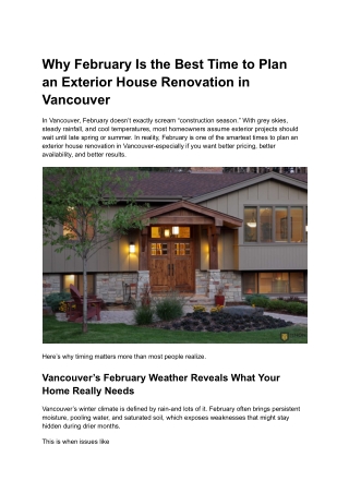 Why February Is the Best Time to Plan an Exterior House Renovation in Vancouver