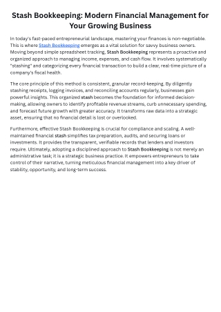 Stash Bookkeeping Modern Financial Management for Your Growing Business