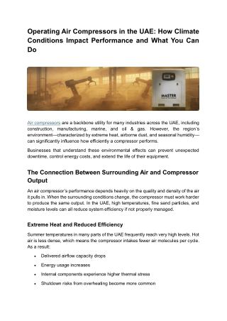 Operating Air Compressors in the UAE How Climate Conditions Impact Performance and What You Can Do