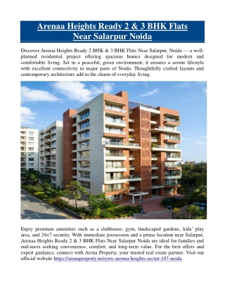Arenaa Heights Ready 2 & 3 BHK Flats Near Salarpur Noida