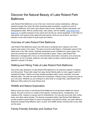 Discover the Natural Beauty of Lake Roland Park Baltimore
