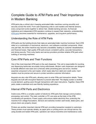 Complete Guide to ATM Parts and Their Importance in Modern Banking
