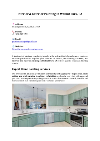 Interior & Exterior Painting in Walnut Park, CA