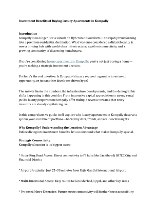 Investment Benefits of Buying Luxury Apartments in Kompally