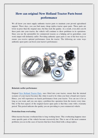 How can original New Holland Tractor Parts boost performance