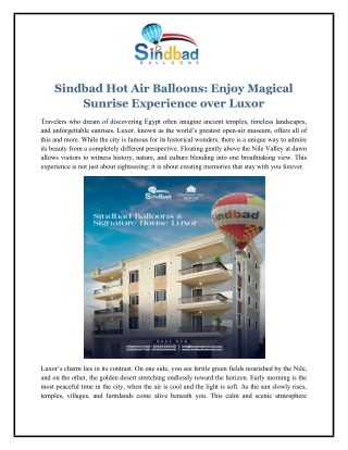 Sindbad Hot Air Balloons Enjoy Magical Sunrise Experience over Luxor