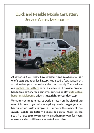 Quick and Reliable Mobile Car Battery Service Across Melbourne