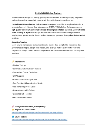 Reltio MDM Online Coaching Classes In India, Hyderabad