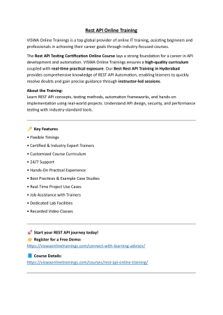 Rest API Online Training By VISWA Online Trainings From Hyderabad India
