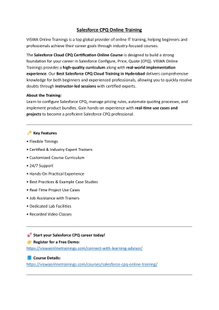 Salesforce CPQ Online Training & Real Time Support From India, Hyderabad