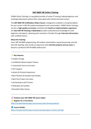 SAP ABAP HR Online Coaching Classes In India, Hyderabad