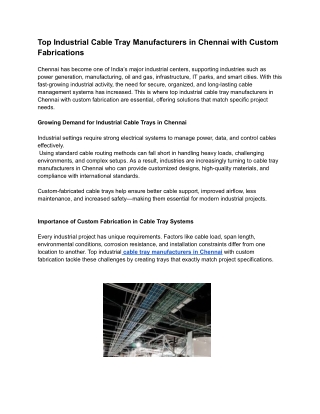 Top Industrial Cable Tray Manufacturers in Chennai with Custom Fabrications