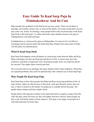 Easy Guide To Kaal Sarp Puja In Trimbakeshwar And Its Cost